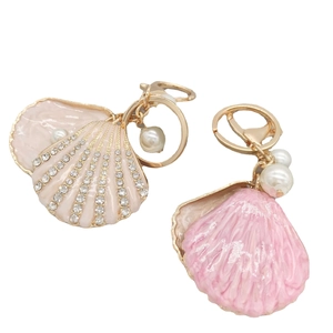 Creative metal seashell keychain set with rhinestones and pearls for bags and car keys