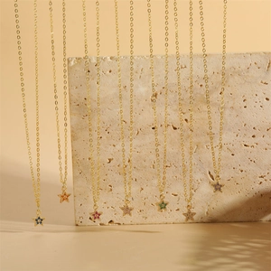 Colorful star pendant necklaces with vibrant zircon stones on gold chain for women