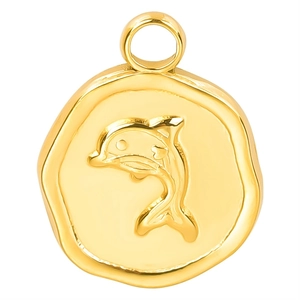 Macro shot of 18k gold plated stainless steel dolphin pendant for DIY jewelry making