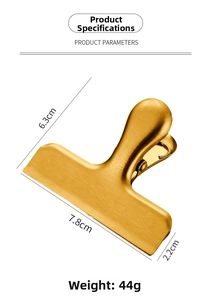 Golden stainless steel clip dimensions showing 7.8cm length and 44g weight detail