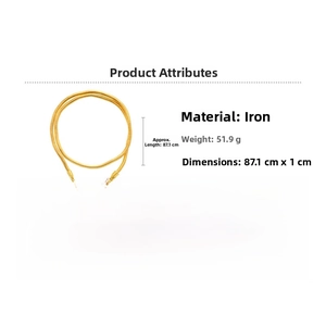 Detailed view of flexible gold snake chain necklace made of iron with dimensions and weight