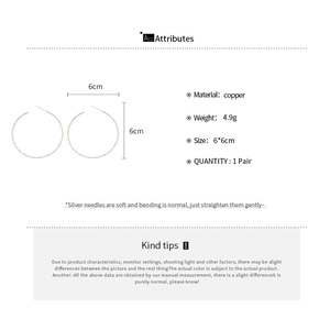 Spécifications détaillées des dimensions pour boucles d'oreilles créoles de 6cm en cuivre