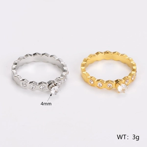 Minimalist stainless steel rhombus rings in gold and silver finish with 4mm zircon stone