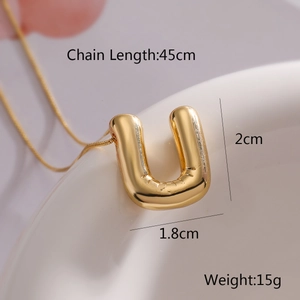 Detailed size specifications for the gold balloon letter U pendant necklace with dimensions