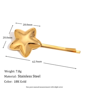 Minimalist 18K gold plated stainless steel 3D star hair clip with detailed dimensions