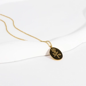Collier français en acier inoxydable 18K avec pendentif ovale fleur de rose