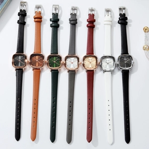 Elegant women's square quartz watches with slim leather straps in seven stylish colors