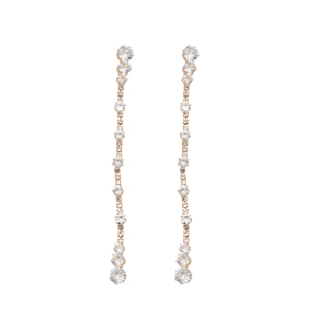 Elegant silver needle teardrop zircon long tassel earrings with shimmering crystals