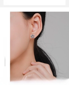 Détail macro d'une boucle d'oreille étoile en argent avec turquoise sur le modèle