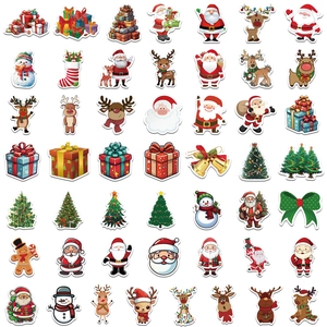 Set of 100 colorful cartoon Christmas stickers featuring Santa, reindeer and snowmen