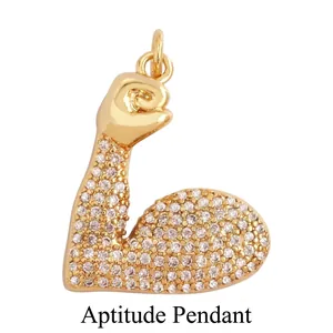 Micro-paved zirconia fist charm in gold plating showing size and 20mm height dimensions