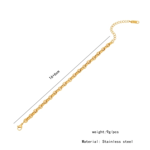 Detailed close-up of golden stainless steel coffee bean link bracelet with adjustable chain
