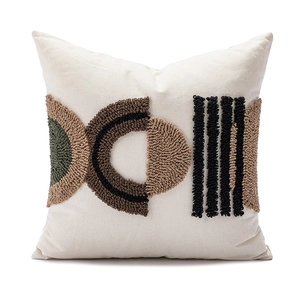 Modern American style beige boucle embroidery square pillowcase with geometric tufting