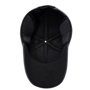 Men's winter baseball cap in black with fold-down ear flaps for cold weather protection