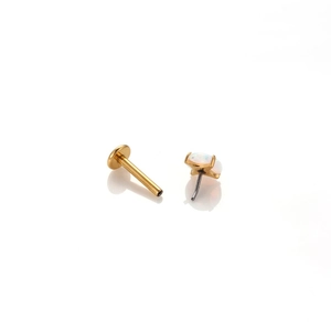 Titanium push-in cartilage stud featuring a square white opal stone with flat back disk