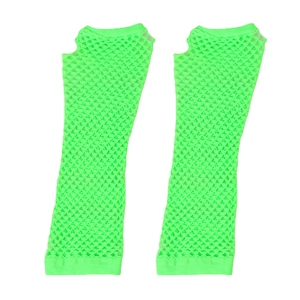 Close-up of vibrant neon green fishnet gloves with high elasticity and mesh texture