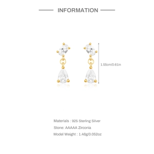 Detailed specs of teardrop 925 silver earrings with AAAAA cubic zirconia stones