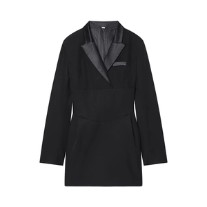 Robe blazer noire à manches longues avec revers en satin et coupe ajustée effet corset