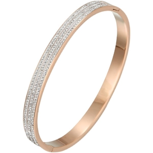 Elegant rose gold titanium steel bracelet with three rows of sparkling crystal stones