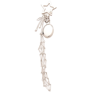 Silver heart and oval pendant phone chain with metal tassels and star-shaped clip