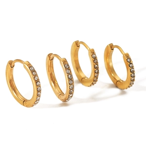 Set of four 18K gold plated titanium steel hoop earrings with sparkling zircon inlay