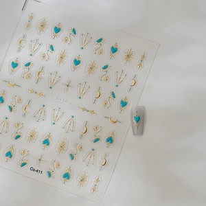 Bohemian gold and turquoise star moon nail stickers with fashion geometric patterns