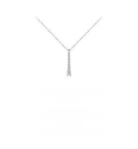 Detailed macro view of S925 sterling silver necklace with vertical diamond bar pendant