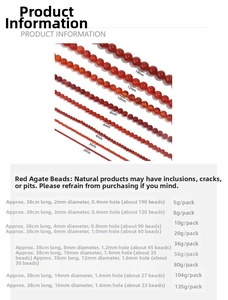 Size chart for natural red agate beads showing diameters from 2mm to 16mm for DIY jewelry