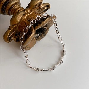 Vintage S925 sterling silver handmade twisted wire bracelet with barbed wire punk design