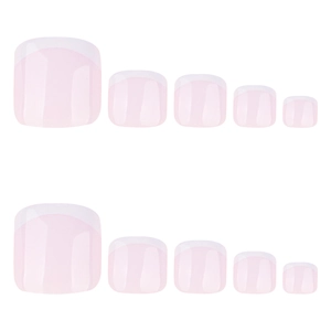 Uñas postizas francesas para pies en rosa nude y blanco sobre fondo blanco