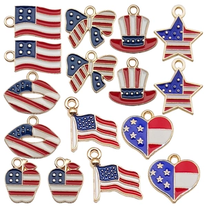 US Independence Day enamel pendants set featuring flag stars and heart shapes for DIY jewelry