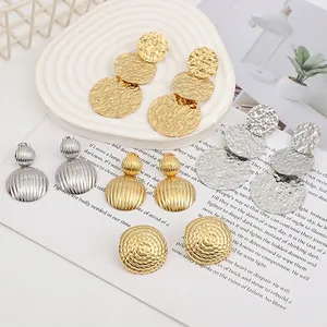 Minimalist vintage molten liquid metal heart and oval stud earrings in gold and silver