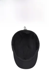 Detail view of the breathable mesh lining and adjustable drawstring on a black cycling cap