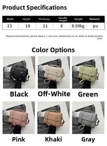 Detailed size chart and specifications for the minimalist PU leather shoulder bag