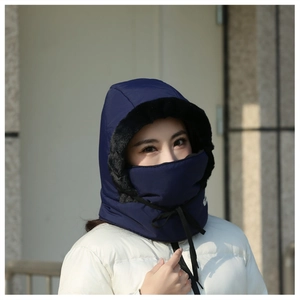 Close-up of thermal winter bomber hat featuring thick fleece lining and adjustable drawstring