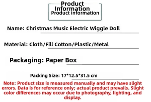Detaillierte Spezifikationen des musikalischen elektrischen Weihnachtsmanns mit Maßen