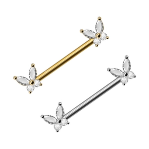 Parure de piercings de mamelon papillon étincelants en or et argent avec zircons