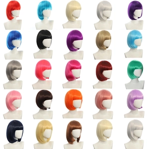 Short bob wigs with bangs available in 25 vibrant colors for cosplay and daily styling