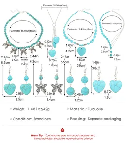 Größentabelle für das Türkis-Schmuckset inklusive Maßen für Halskette und Ohrring