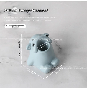 Detailed view of light blue hippo desktop organizer with precise dimensions for small tools