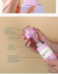 Detail of 150ml mini pink stainless steel thermos with liquid silicone straw and safety lock