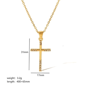 Detailed size specifications of 18k gold cross necklace with crystal cubic zirconia