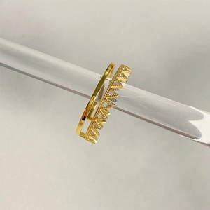Elegant gold S925 sterling silver double-layer crown ring with sparkling zircon stones