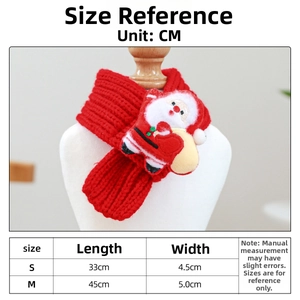 Size chart showing S and M dimensions for stylish pet Christmas scarves