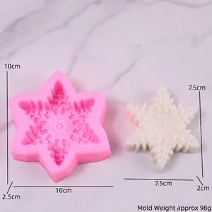 Detailed 3D snowflake silicone mold for DIY candles and soap with size measurements