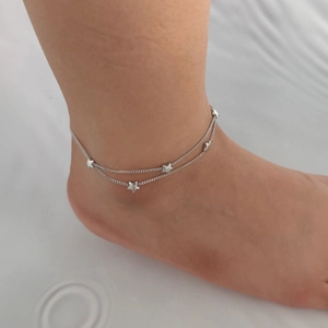 Minimalist Star Charm Anklet Stainless Steel Multi Layer Pentagram Elegant Foot Jewelry For Women Non Tarnish