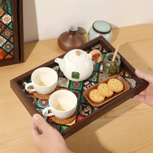 Bohemian Wooden Decorative Tray Rectangular Mandala Pattern Retro Storage Serving Tray For Home Decor Jewelry Display