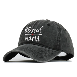 Vintage washed cotton baseball cap featuring white blessed MAMA embroidery and heart arrow