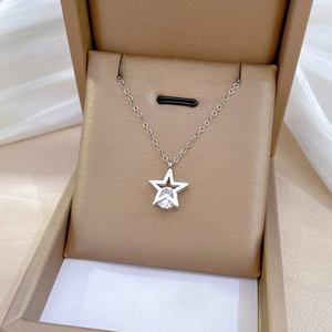 Minimalist silver titanium steel necklace with a hollow star zircon pendant in a gift box