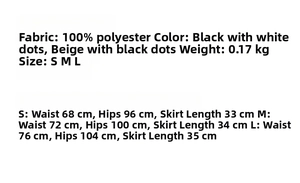 Detaillierte Größentabelle für Polka-Dot-Rock mit Maßen für S, M und L in Zentimetern